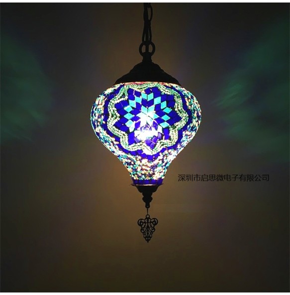 Newest E14 Hand-inlaid Glass Mosaic Bedroom Living Room Decorative Pendant  Lamps of Mediterranean Style Turkish Lampe