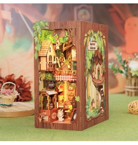 CUTEBEE DIY Book Nook Miniature Wooden Dollhouse with Light Dust Cover Bookshelf Insert 3D Puzzle Decor Gift Squirrel Collector