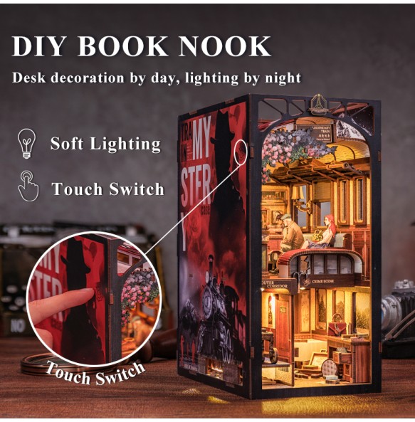 CUTEBEE DIY Book Nook Doll House with LED Light Dust Cover Bookshelf Insert Decoration Model For Birthday Gift Eternal Bookstore