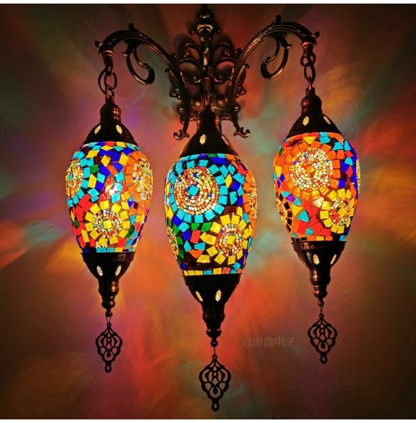 3 Heads Turkish Mosaic Wall Lamps Luminaria Applique Murale Intérieur Led Lampara Bedroom Living Room Balcony Aisle Decor Light