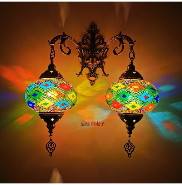 2 Heads Turkish Mosaic Wall Lamps Handmade Luminaria Applique Murale Intérieur Led Lampara Bedroom Balcony Aisle Decor Light