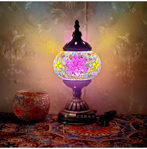 DIY USB Rechargeable Turkish Mosaic Table Lamp Handcrafted Camping Light Gift For Kids Lamparas Bedroom Decoration Night Light