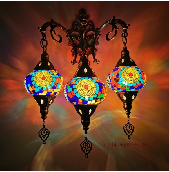 3 Heads New Mediterranean style Art Deco Turkish Mosaic Wall Lamp Handcrafted mosaic Glass romantic wall light