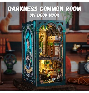 CUTEBEE DIY Book Nook Wooden Dollhouse with Light Dust Cover Magic Bookshelf Insert 3D Puzzle Decor Gift Darkness Common Room