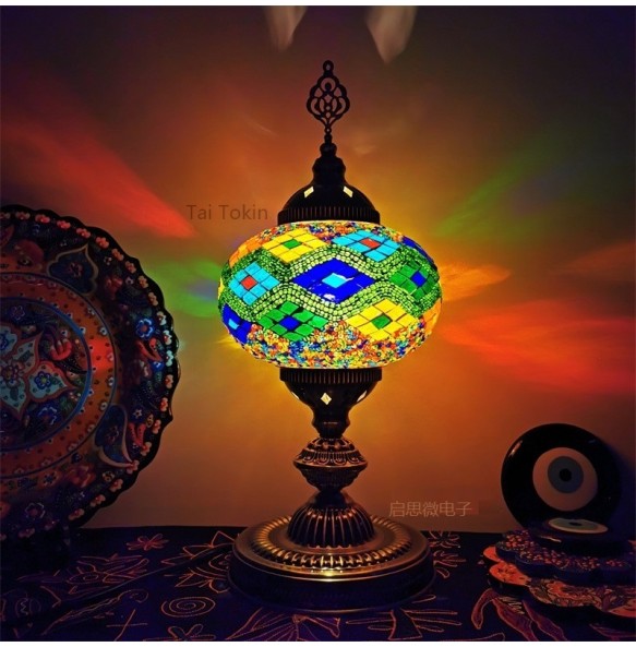 Big Size  E14 Hand-inlaid glass mosaic bedroom living room decorative Table Lamps of Mediterranean style Turkish Lamps Desk lamp