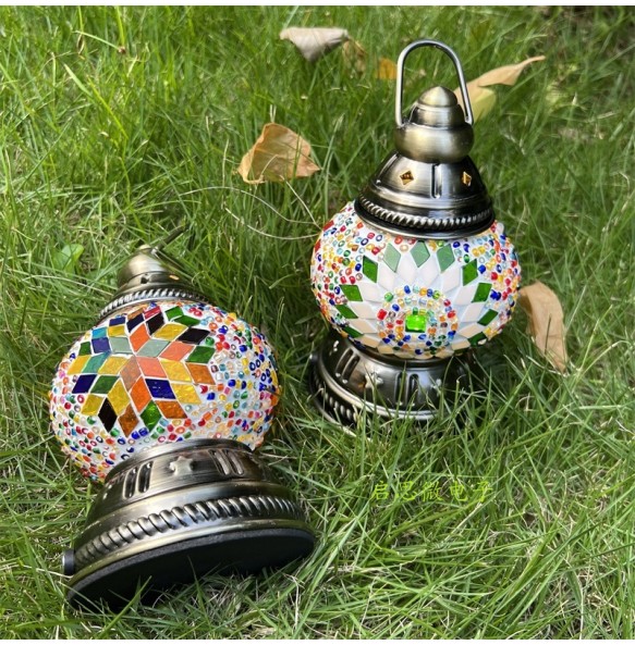 Mini Vintage Turkish Mosaic Hanging Lanterns Battery Warm Light Led Camp Lantern Rechargeable Lightweight Tent Lamp For Outdoor