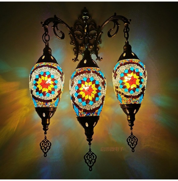 3 Heads Turkish Mosaic Wall Lamps Luminaria Applique Murale Intérieur Led Lampara Bedroom Living Room Balcony Aisle Decor Light