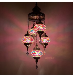 5 Heads Turkey Ethnic Customs Handmade Mosaic Lamp Romantic Hotel Cafe Restaurant Bar Pendant Light Living-room Balcony Stairs