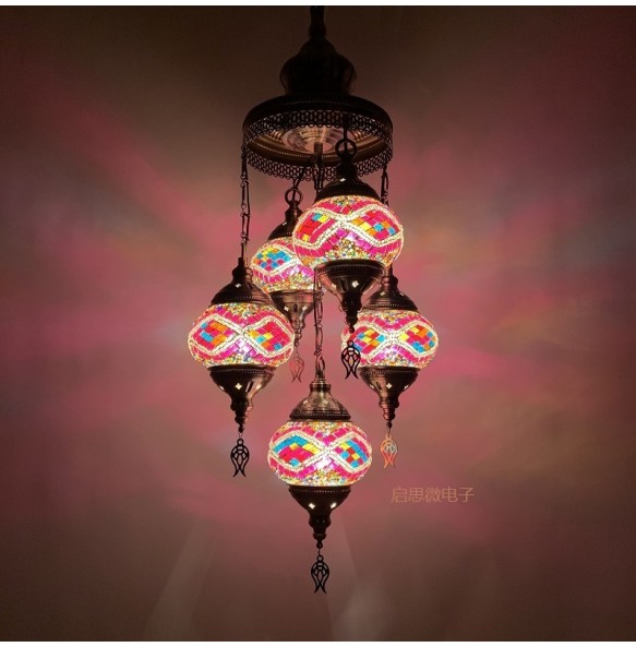 5 Heads Turkey Ethnic Customs Handmade Mosaic Lamp Romantic Hotel Cafe Restaurant Bar Pendant Light Living-room Balcony Stairs