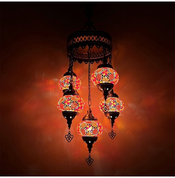 Newest 5 Heads Turkey Ethnic Customs Handmade Lamp Romantic Cafe Restaurant Bar Tree Pendant Light Bar Mosaic Pendant Lampe