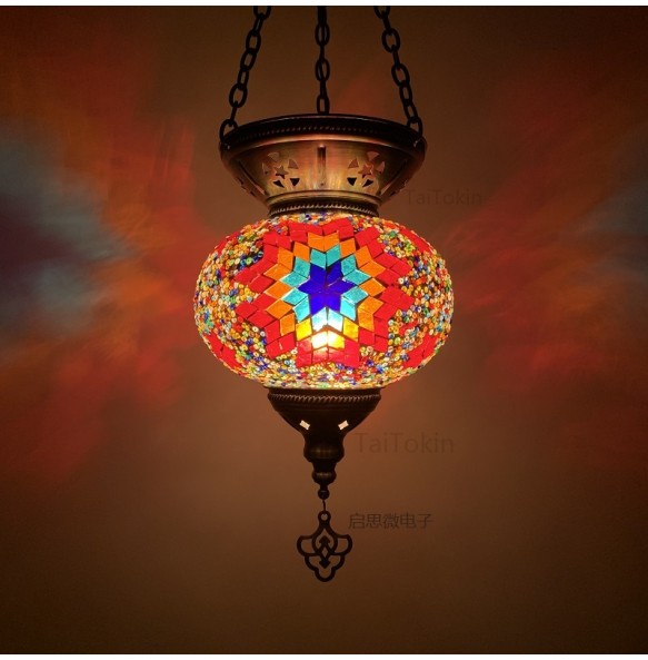 Big Size Turkish Mosaic Pendant Lamp Vintage Art Deco Handcrafted Lamparas De Mesa Glass Romantic Light Lamparas Con Mosaicos