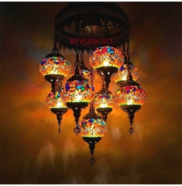 New Style 9 heads Turkish mosaic pendant Lamp vintage art deco Handcrafted lamparas de mesa mosaic Glass romantic  light