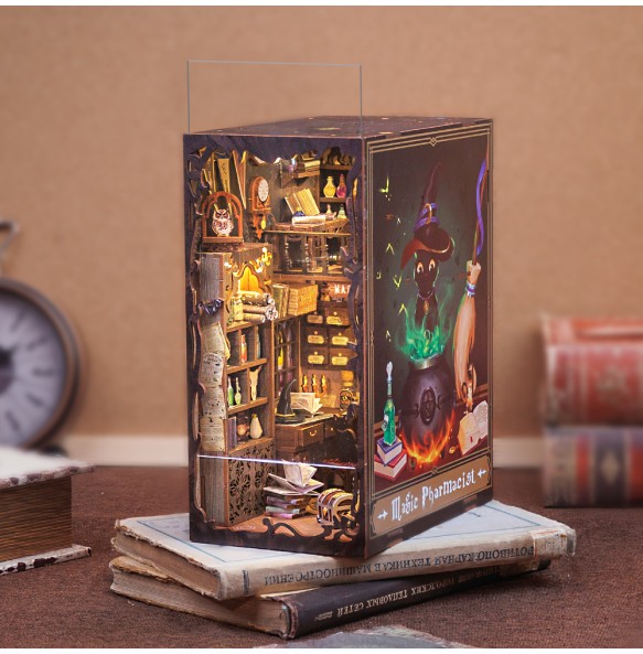 CUTEBEE DIY Book Nook Kit Miniature Doll House Home Touch Light Dust Cover Model Building Toys Gifts Magic Pharmacist