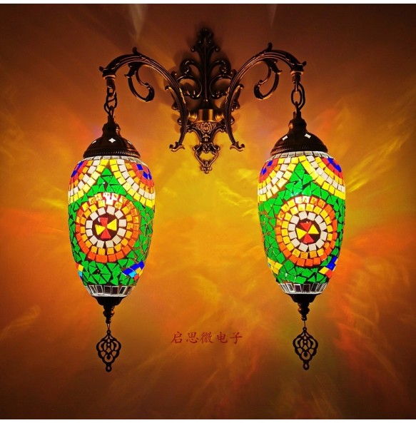 2 Heads Turkish Mosaic Wall Lamps Handmade Luminaria Applique Murale Intérieur Led Lampara Bedroom Balcony Aisle Decor Light