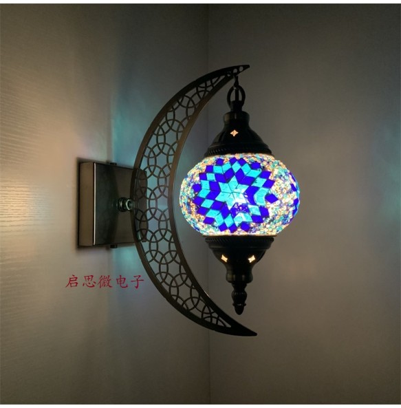 Newest Mediterranean style Art Deco Turkish Mosaic Moon Wall Lamp Handcrafted Mosaic Glass Romantic Wall Light