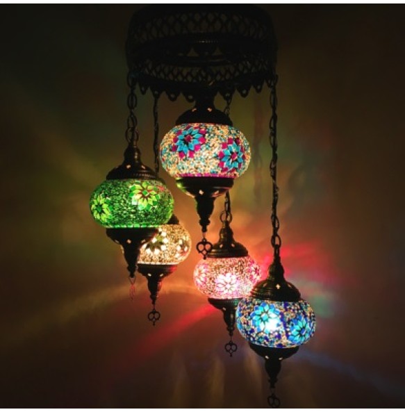 5 Heads Turkey Ethnic Customs Handmade Mosaic Lamp Romantic Hotel Cafe Restaurant Bar Pendant Light Living-room Balcony Stairs