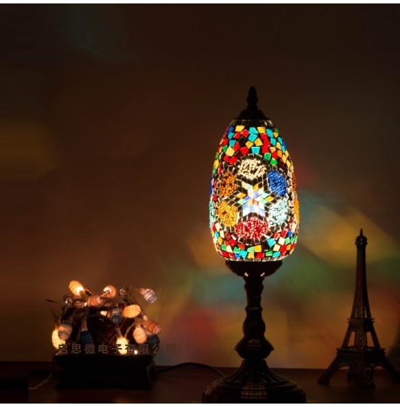 Oval Turkish Mosaic Table Lamp Vintage Art Deco Handcrafted Lamparas De Mesa Ball Glass Romantic Bed Light Led Night Lampe