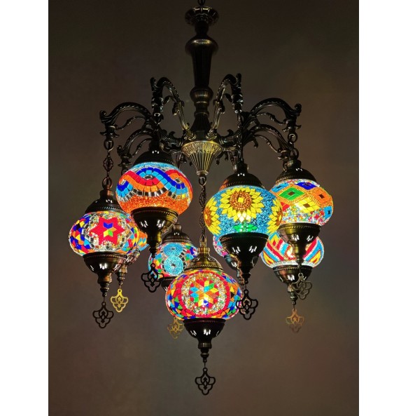 New 9 Heads Turkish Chandelier Handmade Cafe Restaurant Bar Bedroom Balcony Lamp Corridor Mosaic Pendant Light Home Decorations