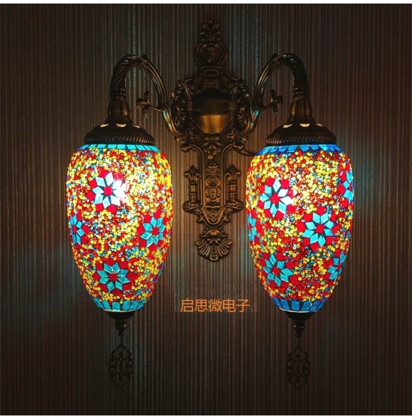 2 Heads Turkish Mosaic Wall Lamps Handmade Luminaria Applique Murale Intérieur Led Lampara Bedroom Balcony Aisle Decor Light