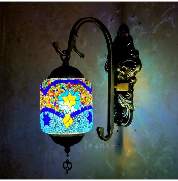 Newest Led Wall Lamp Mediterranean Style Art Deco Turkish Mosaic Wall Lampe Handcrafted  Glass Romantic Light Home Decor