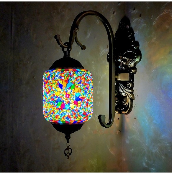 Newest Led Wall Lamp Mediterranean Style Art Deco Turkish Mosaic Wall Lampe Handcrafted  Glass Romantic Light Home Decor