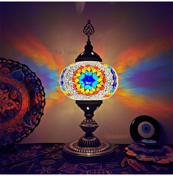 Big Size  E14 Hand-inlaid glass mosaic bedroom living room decorative Table Lamps of Mediterranean style Turkish Lamps Desk lamp