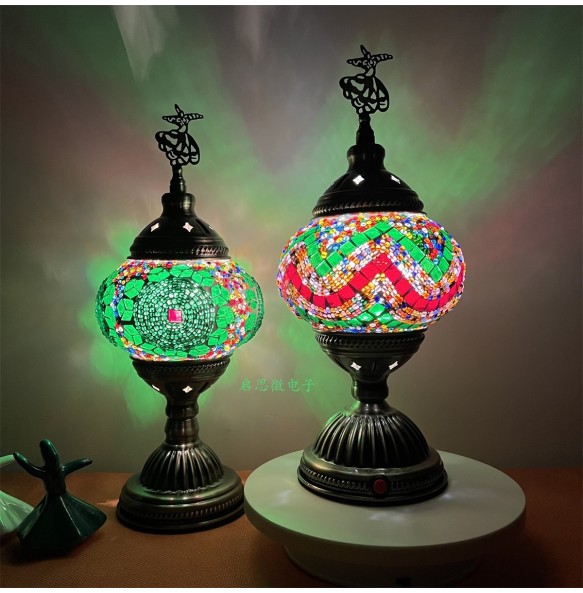 Turkish Swirling Dance Mosaic Table Lamp Vntage Deco Handmade Lamparas De Mesa Glass Romantic Bed Light Lampe Con Mosaicos