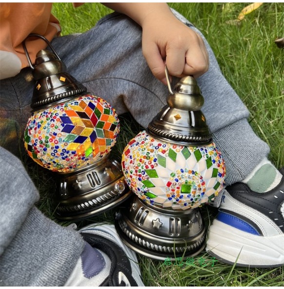 Mini Vintage Turkish Mosaic Hanging Lanterns Battery Warm Light Led Camp Lantern Rechargeable Lightweight Tent Lamp For Outdoor