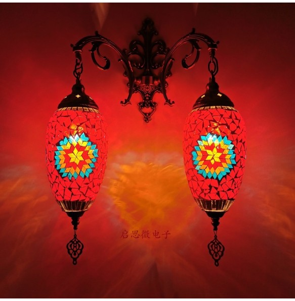 2 Heads Turkish Mosaic Wall Lamps Handmade Luminaria Applique Murale Intérieur Led Lampara Bedroom Balcony Aisle Decor Light