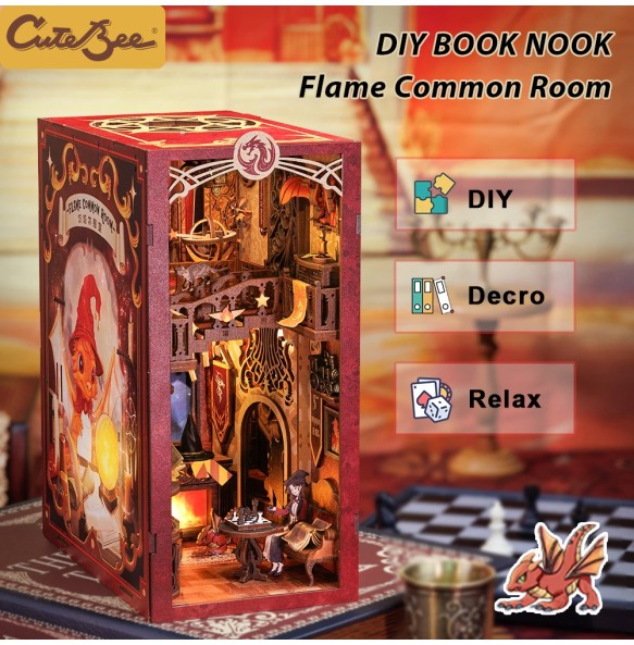 CUTEBEE DIY Book Nook Doll House with LED Light Dust Cover Bookshelf Insert Decoration Model For Birthday Gift Eternal Bookstore