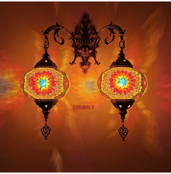 2 Heads Turkish Mosaic Wall Lamps Handmade Luminaria Applique Murale Intérieur Led Lampara Bedroom Balcony Aisle Decor Light