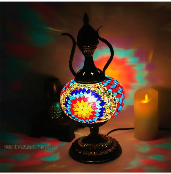 Turkish Mosaic Kettle Table Lamp Vintage Art Deco Handcrafted Lamparas De Mesa Ball Glass Romantic Bed Light Led Night Lampe