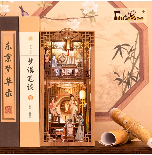 CUTEBEE DIY Book Nook Kit Mini House with Furniture Touch Light Elegant Song Dynasty Chinese Culture 3D Bookend for Adult Gifts