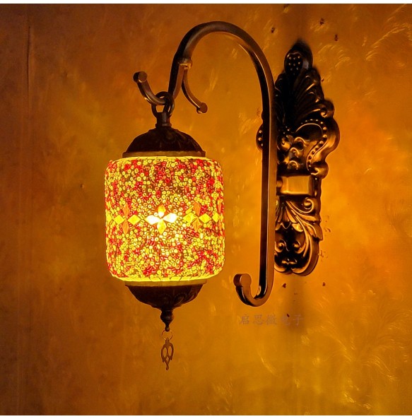 Newest Led Wall Lamp Mediterranean Style Art Deco Turkish Mosaic Wall Lampe Handcrafted  Glass Romantic Light Home Decor