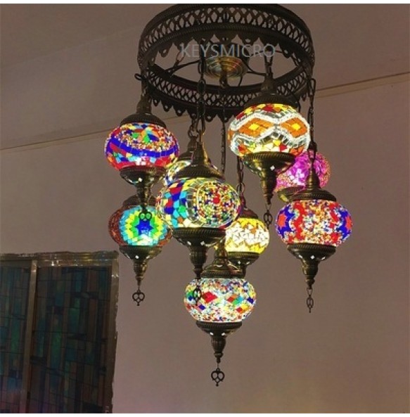 New Style 9 heads Turkish mosaic pendant Lamp vintage art deco Handcrafted lamparas de mesa mosaic Glass romantic  light