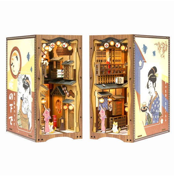 CUTEBEE DIY Book Nook Wooden Bookshelf Insert Miniature House Booknook Sakura Model Kits Collection Toy for Birthday Gifts