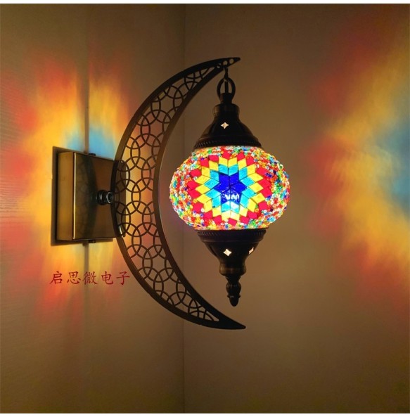 Newest Mediterranean style Art Deco Turkish Mosaic Moon Wall Lamp Handcrafted Mosaic Glass Romantic Wall Light