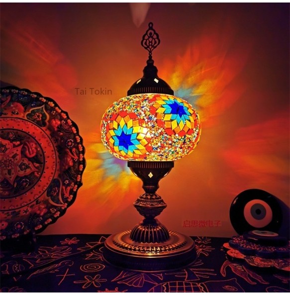 Big Size  E14 Hand-inlaid glass mosaic bedroom living room decorative Table Lamps of Mediterranean style Turkish Lamps Desk lamp