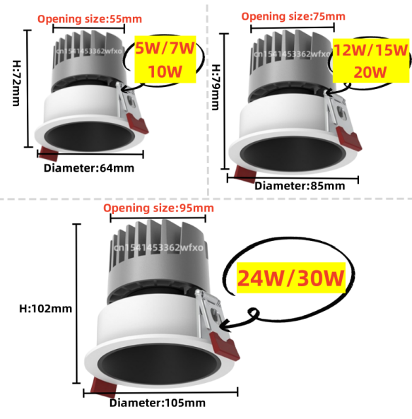 Dimmable COB downlight spotlight 5W7W10W12W18W20W24W30W Aluminum sky lamp led chandelier AC110V-220V home commercial light bulb