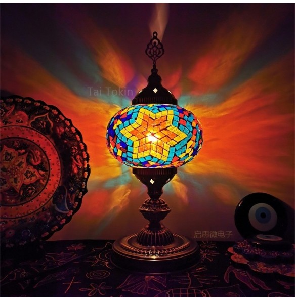 Big Size  E14 Hand-inlaid glass mosaic bedroom living room decorative Table Lamps of Mediterranean style Turkish Lamps Desk lamp