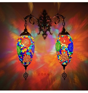 2 Heads Turkish Mosaic Wall Lamps Handmade Luminaria Applique Murale Intérieur Led Lampara Bedroom Balcony Aisle Decor Light