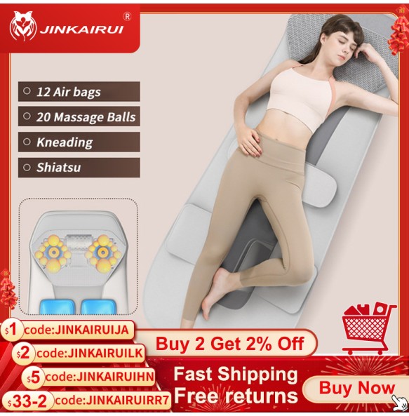 Jinkairui Airbag Heated Neck Massager Full Body Massage Mat Mattress Traction Lumbar Vibration with Remote Controller