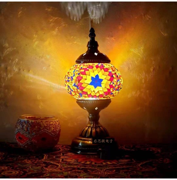 DIY USB Rechargeable Turkish Mosaic Table Lamp Handcrafted Camping Light Gift For Kids Lamparas Bedroom Decoration Night Light