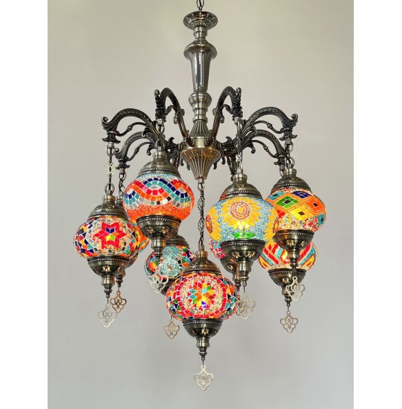 New 9 Heads Turkish Chandelier Handmade Cafe Restaurant Bar Bedroom Balcony Lamp Corridor Mosaic Pendant Light Home Decorations