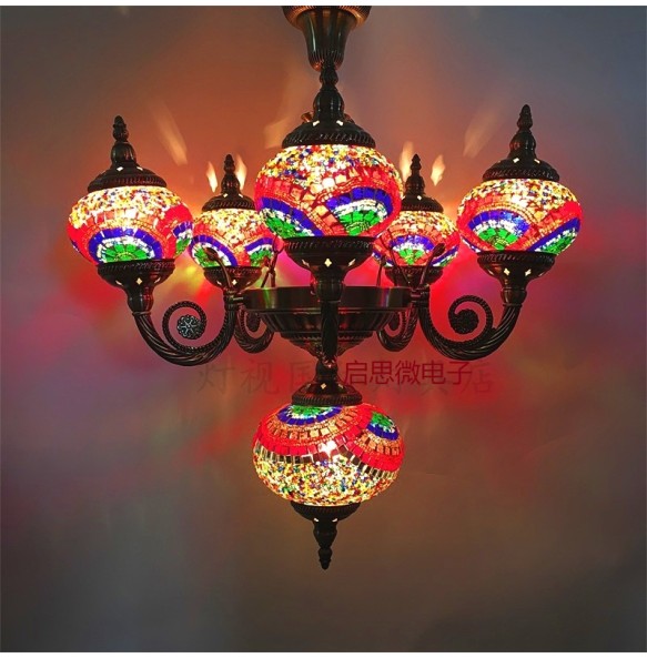 New Style Hand-inlaid Glass Mosaic Lamp Romantic Cafe Restaurant Bar Hotel Chandeliers Mediterranean Style Turkish Lighting