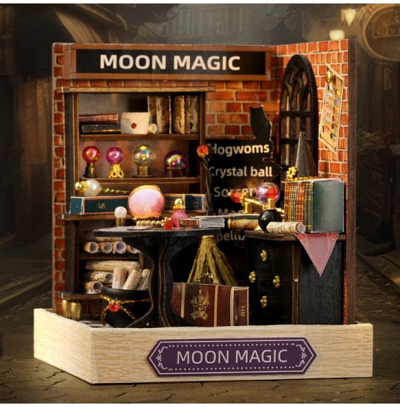 DIY Wooden Dollhouse Moon Magic Room Mini Roombox Miniature Doll Houses Building Kits with Furniture LED Light for Birthday Gift