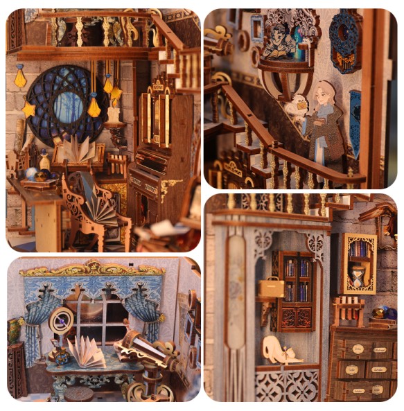 CUTEBEE Book Nook Miniature Doll House Kit With Touch Light Dust Cover Booknook Toys For Birthday Gifts Magic Nebula Common Room