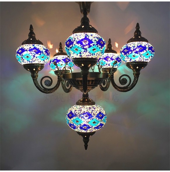 New Style Hand-inlaid Glass Mosaic Lamp Romantic Cafe Restaurant Bar Hotel Chandeliers Mediterranean Style Turkish Lighting