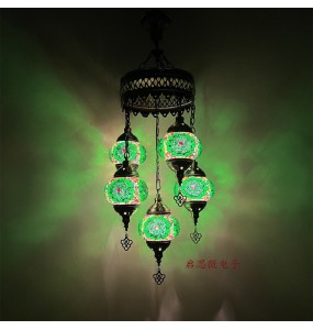 Newest 5 Heads Turkey Ethnic Customs Handmade Lamp Romantic Cafe Restaurant Bar Tree Pendant Light Bar Mosaic Pendant Lampe