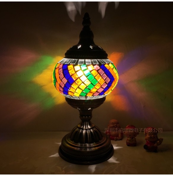 Newest E14 Hand-inlaid Glass Mosaic Bedroom Living Room Decorative Table Lamps of Mediterranean Style Turkish Lamps